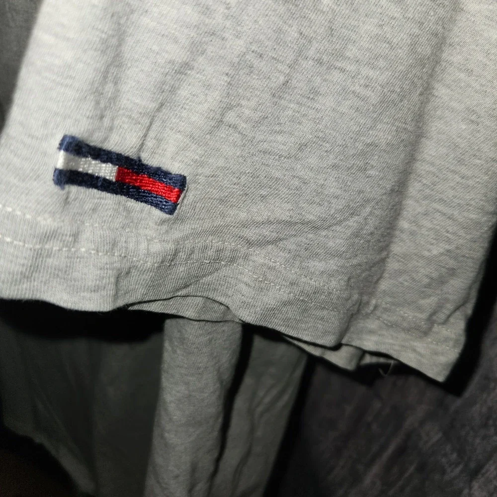 Tommy Hilfiger Gray Logo‎ Short Sleeve 90's Vintage Polo Zip Shirt Men's Size XL